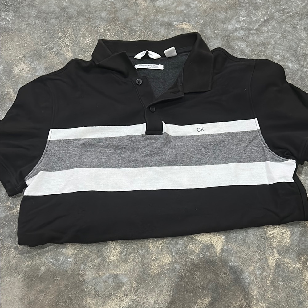 Calvin Klein Black and White Polo with Gray Stripe